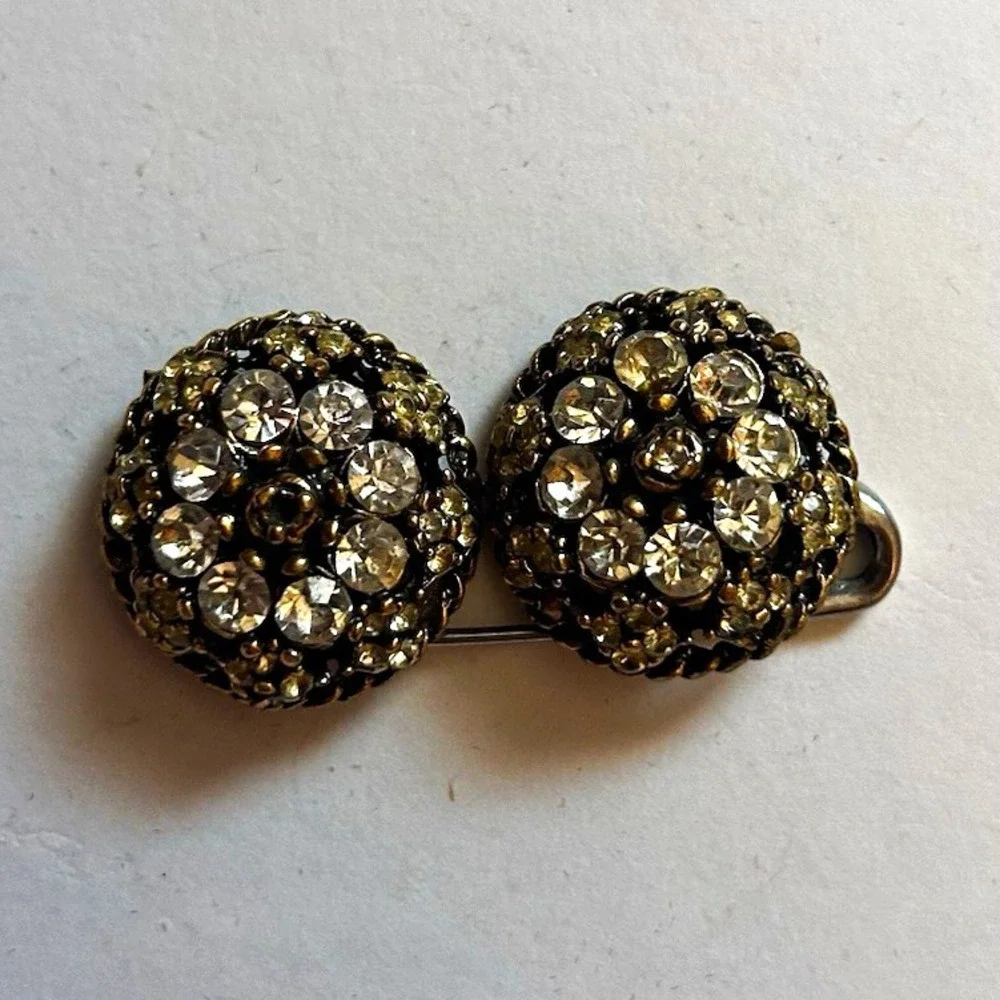 Vintage Style Double Round White Rhinestone Pavé Cluster Silver Tone Brooch Pin
